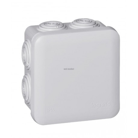 Boîte carrée 80 x 80 x 45 étanche Plexo gris - embout (7) - IP55 - Ref.092012
