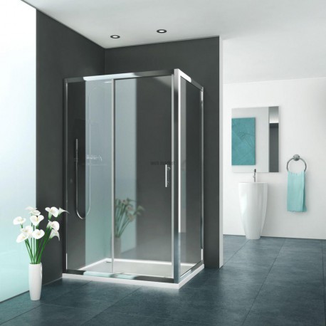 Porte de douche coulissante grande largeur 2 éléments (1 coulissant et 1 fixe), EQUI, largeur 1200 mm, hauteur 1900 mm, profi