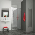 Porte de douche pivotante, pivots excentrés, EQUI, largeur 1000 mm, hauteur 1900 mm, profilé argent poli, verre Clair traité