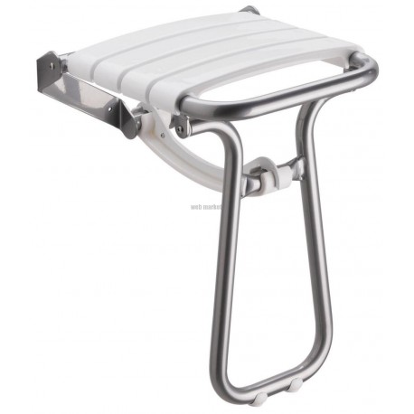 Siège de douche escamotable avec béquille automatique, tube en aluminium D 25 mm, lattes polypropylène blanc, époxy gris réf.