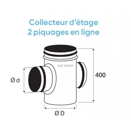 Collecteur d'étage 2 piq. à 90° - CET - Diamètre 315 / 125 mm - Avec joint