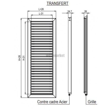 ALDES Grille Gridlined transfert L100 x H310 RAL9016