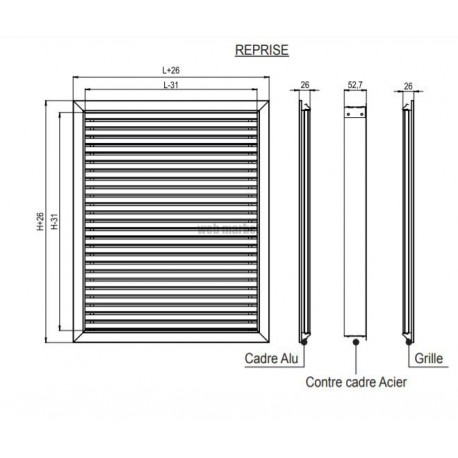 ALDES Grille Gridlined reprise L300 x H710 RAL9016