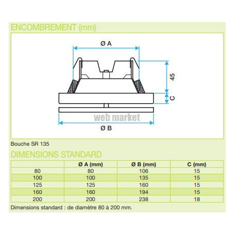 ALDES Bouche à noyau accoustique acier blanc SR 135 D100 RAL9003