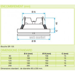 ALDES Bouche à noyau accoustique acier blanc SR 135 D200 RAL9003