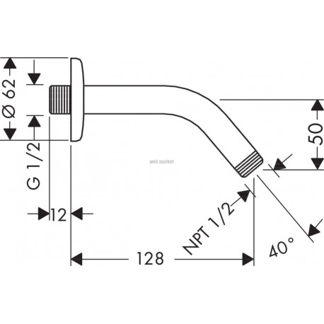 Bras de douche mâle 15 x 21 sans rotule avec rosace, saillie 140 mm, 45°, D 21 mm, chromé réf. 27411000