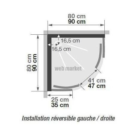 Cabine de douche Kineprime glass 80 rond coulissant receveur bas mecanique réf. CA761MTN