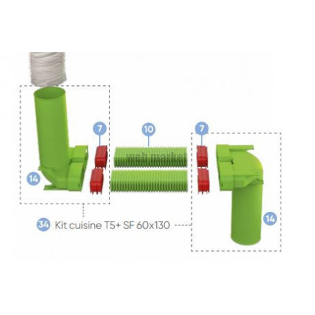 ATLANTIC KIT CLIPETGO SECTION 60X130 POUR BOUCHE CUISINE D.125 DE T5 ET + SIMPLE FLUX