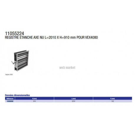 ALDES Registre étanche CRGE axe nu L Egal2010 X H Egal910 mm pour VEX4080 - Moteur à commander