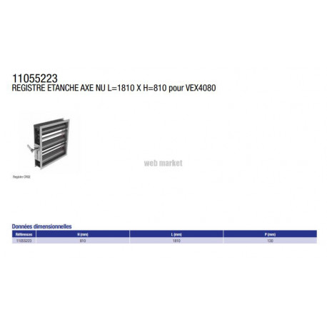 ALDES Registre étanche CRGE axe nu L Egal1810 X H Egal810 mm pour VEX4070 - Moteur à commander