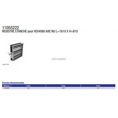 ALDES Registre étanche axe nu L Egal1610 X H Egal810 mm pour VEX4060 - Moteur à commander