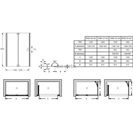 Capsule pare-bain d'angle 140x90cm réf. E6D129-GA