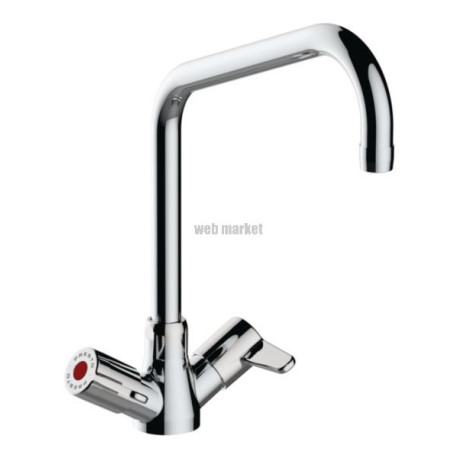 Mélangeur évier PRESTO CHEF monocommande sur plage monotrou avec bec par-dessus. Bec à intérieur lisse, orientable Chromé Réf : 
