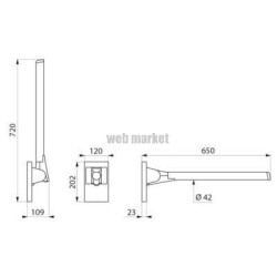 Barre d'appui rabattable Be-Line Ø42 L.650 Aluminium  noir mat Réf : 511960BK