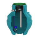 Cuve de récupération d'eau de pluie en polyéthylène à enterrer GLOBUS 2050 EQ volume 2050 litres équipée d'un filtre avec tamis inox kit de refoulement manchons entré/sortie 110 mm Réf. 359920