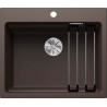 Cuve à intégrer sous plan en SILGRANITPuraDur BLANCO ETAGON 6 1 Cuve sans égouttoir vidage 90mm InFino manu et siphon couleur café grille suspendue inox garantie 10 ans Réf. 524548