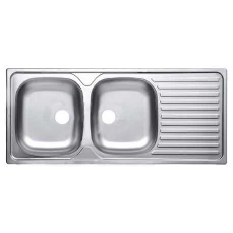 Evier à encastrer ÉCO 2 cuves 1160  inox18/10 nu, sans vidage, Satiné