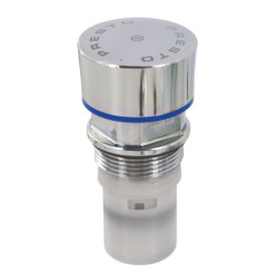 Tête interchangeable pour lavabo presto neo s. Déclenchement mécanique temporisé par bouton-poussoir. Temporisation 05-10sec. Finition chromée avec bague bleue. Système antiblocage antivandalisme. réf.01280