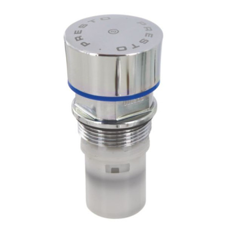 Tête interchangeable pour lavabo presto neo s. Déclenchement mécanique temporisé par bouton-poussoir. Temporisation 05-10sec. Finition chromée avec bague bleue. Système antiblocage antivandalisme. réf.01280