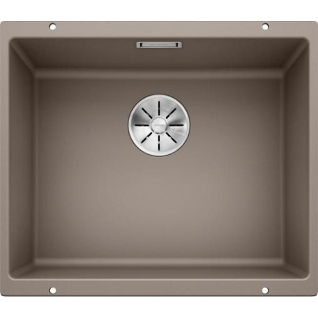 Cuve à intégrer sous plan en SILGRANITPuraDur BLANCOSUBLINE 500 U 1 Cuve sans égouttoir vidage 90 mm InFino manuel et siphon couleur tartufo garantie 10 ans Réf. 523439