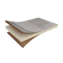 Système de panneaux muraux étanches Polyrey Nuance support composite profil rainure + languette décor Underground Corten U191 finition EXM format 260x120cm épaisseur 11,7mm