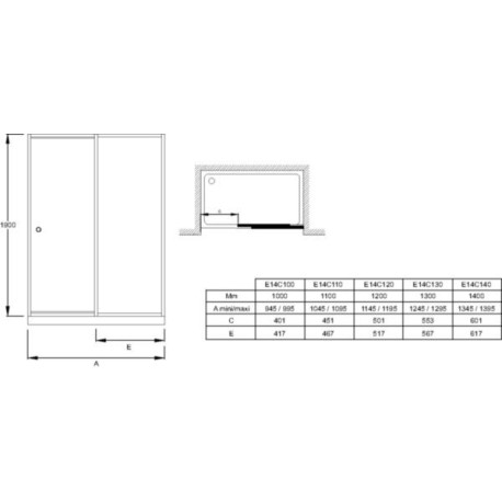 Porte de douche coulissante 120 cm chrome E14C120GA