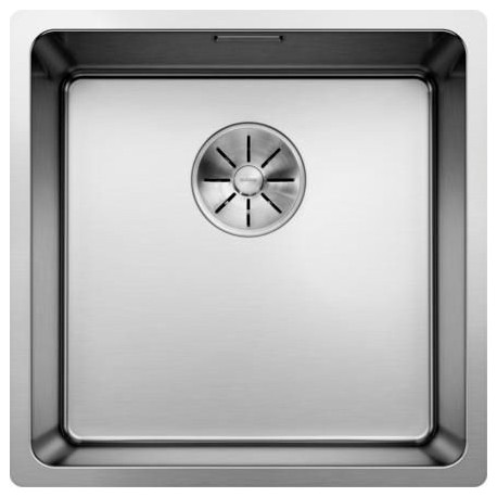 Cuve à intégrer sous plan en acier inox lisse BLANCO ANDANO 400 U 1 Cuve sans égouttoir vidage 90 mm InFino manuel et siphon couleur satiné garantie à vie Réf. 522959