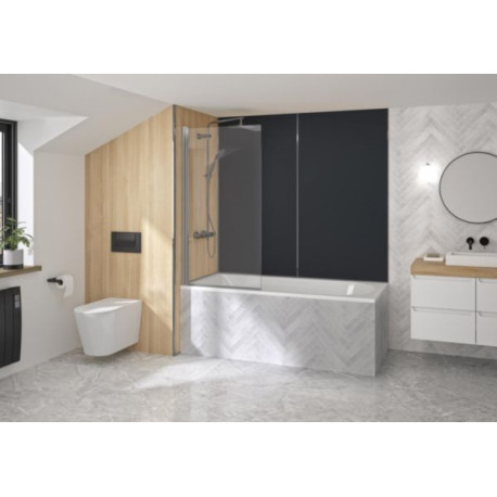 Pare-bain Supra Samoa, pivotant, 75, profilé chromé, verre transparent Réf : PB150CTN