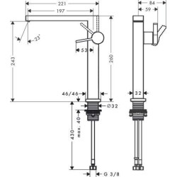 Mitigeur lavabo 240 Tecturis E Fine CoolStart, bonde Push-Open Noir mat Réf. 73070670