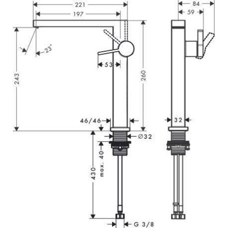 Mitigeur lavabo 240 Tecturis E Fine CoolStart, bonde Push-Open Noir mat Réf. 73070670
