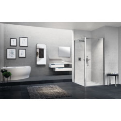 Porte de douche pivotante Young 1B 72 extensibilité 72-76Cm verre trempé transparent profilés silver Réf : Y21B72-1B