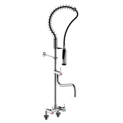 Colonne mélangeur évier PRESTO CHEF deux trous sur plage avec douchette, bec de remplissage L. 340 mm Chromé Réf : 70828