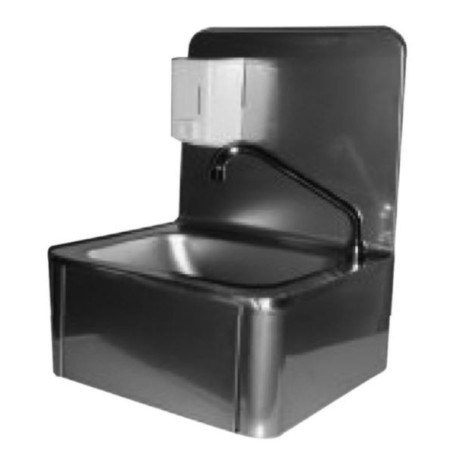 Lave-mains a commande par façade basulante L40 x l33,5 x H59,5 avec dosseret et distributeur de savon réf. 61122