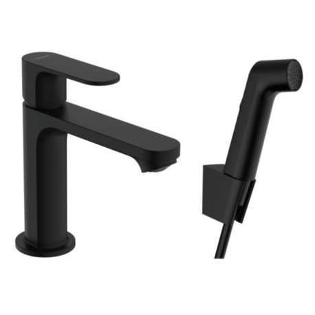 Mitigeur de lavabo 110 Rebris S avec bidette et flexible 160cm sans tirette ni vidage Noir mat Réf. 72215670