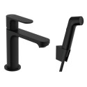Mitigeur de lavabo 110 Rebris S avec bidette et flexible 160cm sans tirette ni vidage Noir mat Réf. 72215670
