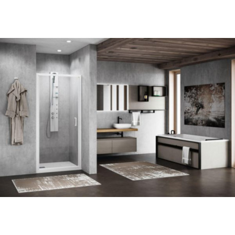 Porte de douche pivotante Zephyros 2.0 G 76 extensibilité 76-82 verre trempé transparent blanc Mat Réf : ZEP2G76-1U