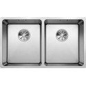 Cuve à intégrer sous plan en acier inox lisse BLANCO ANDANO 340/340 U 2 Cuves sans égouttoir vidage 90 mm InFino manuel et siphon couleur satiné garantie à vie Réf. 522983