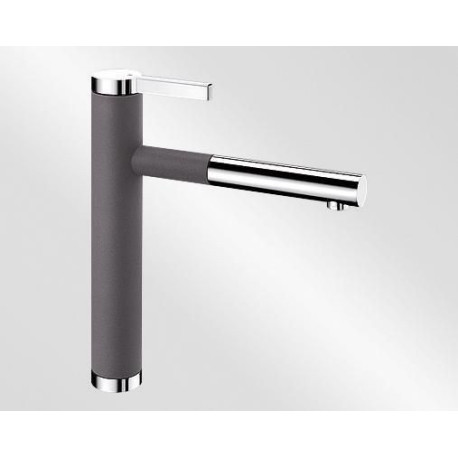 Mitigeur monotrou avec bec tube orientable BLANCO LINEE-S avec douchette couleur SILGRANIT Look chromé/gris rocher garantie 2 ans Réf. 518804