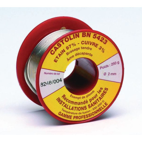 Bobine de fil BN5423 brasage tendre sans plomb étain/cuivre 3% D2 250g Réf. 5423BN2002P