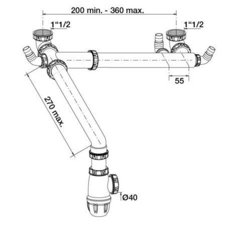 Siphon gain d'espace réglable 40x49 avec siphon pour évier 2 cuves 76210000100