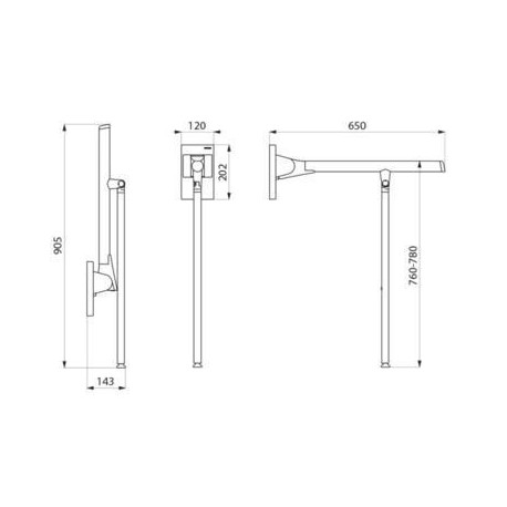 Barre d'appui rabattable Be-Line ac béquille Ø42 L.650 alu noir mat Réf. 511962BK