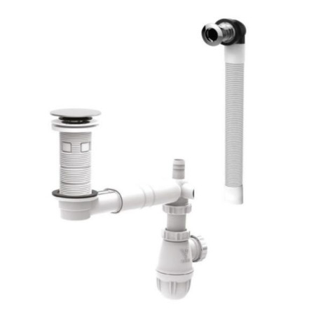 Siphon blanc ALTERNA gain de place pour meuble PLENITUDE clapet chromé + trop plein