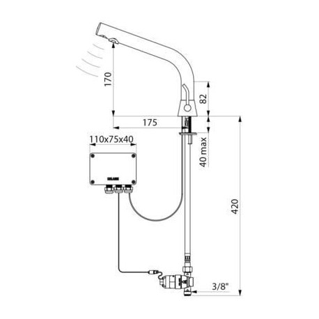 Mitigeur lavabo BINOPTIC MIX  électonique M3/8"  H. 170 mm manette longue à piles 6V Réf. 488MCHLH