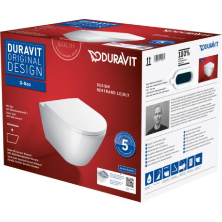 Pack WC suspendu D-Neo, abattant frein de chute et système de fixation Durafix 370x540mm blanc Réf. 45770900A1