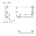 Barre d'appui et de maintien coudée 90° Ø34 mm modèle gauche  L. 450 x H. 1150 mm -Aluminium gainé ABS antibactérien  Réf.60338