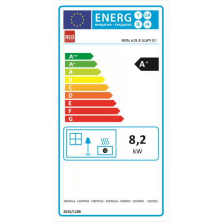 Poêle à granulés REN 8 XUP S1 8 KW fonte, revêtement en acier White/Silver/Black. Évacuation supérieure coaxiale 8/13 cm. Réf. 7121050