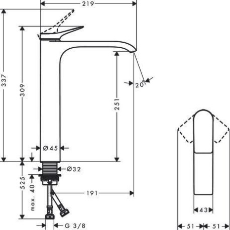 Mitigeur de lavabo VIVENIS 250  bec haut sans tirette ni vidage Noir mat Réf. 75042670