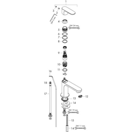 Mitigeur de lavabo 80  Rebris S CoolStart avec tirette et vidage Noir mat Réf. 72513670