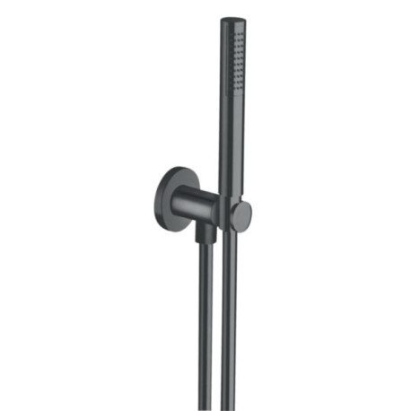 Ensemble de douche avec applique prise d'eau avec douchette à main chromé noir brossé avec flexible de douche noir Réf. PD47575