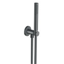 Ensemble de douche avec applique prise d'eau avec douchette à main chromé noir brossé avec flexible de douche noir Réf. PD47575